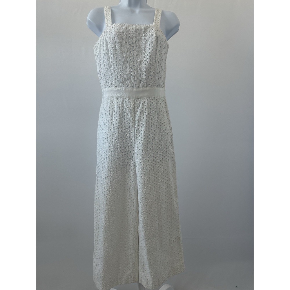 NWT! Women's White, Cropped Wide Leg Eyelet Jumpsuit Banana Republic Sz: 0 (b44) - Picture 2 of 7